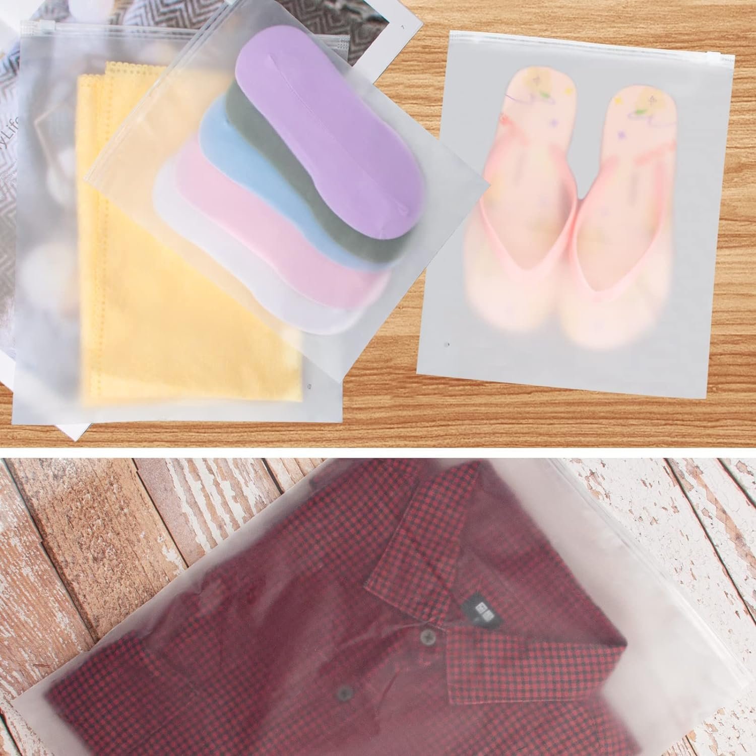 25 Piezas Bolsas de Almacenamiento de Viaje de Ropa de Plástico con Cremallera, Organizador de Viajes Mate Transparente Reutilizable para Ropa, Zapatos y Artículos de Tocador (5 Tamaños) - Imagen 5