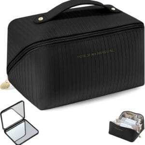 GeeRic Bolsa de Cosméticos de Viaje,Neceser de Maquillaje de Gran Capacidad, Portátil Neceser Neceser Viaje Mujer Multifuncional Organizador con Compartimentos de Maquillaje(Negro)