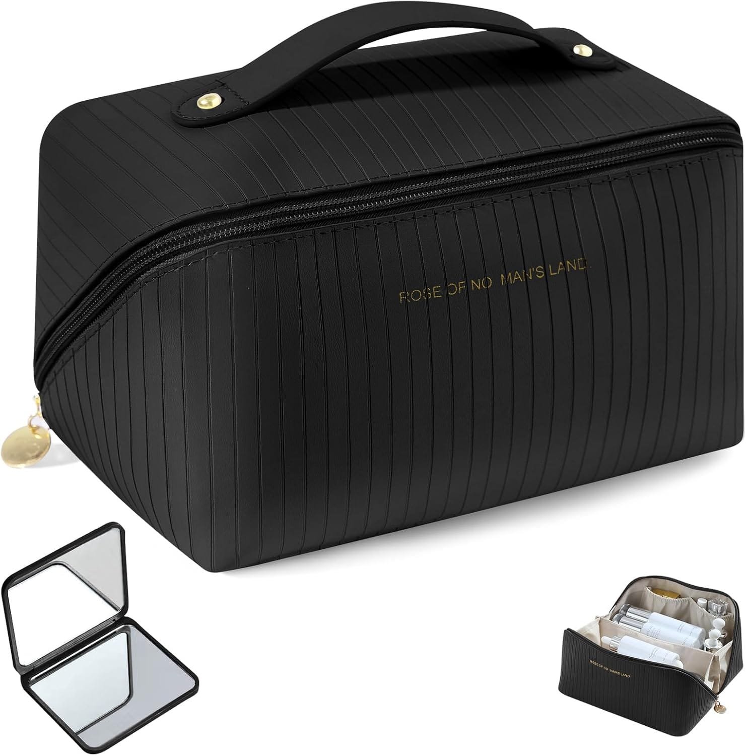 GeeRic Bolsa de Cosméticos de Viaje,Neceser de Maquillaje de Gran Capacidad, Portátil Neceser Neceser Viaje Mujer Multifuncional Organizador con Compartimentos de Maquillaje(Negro)