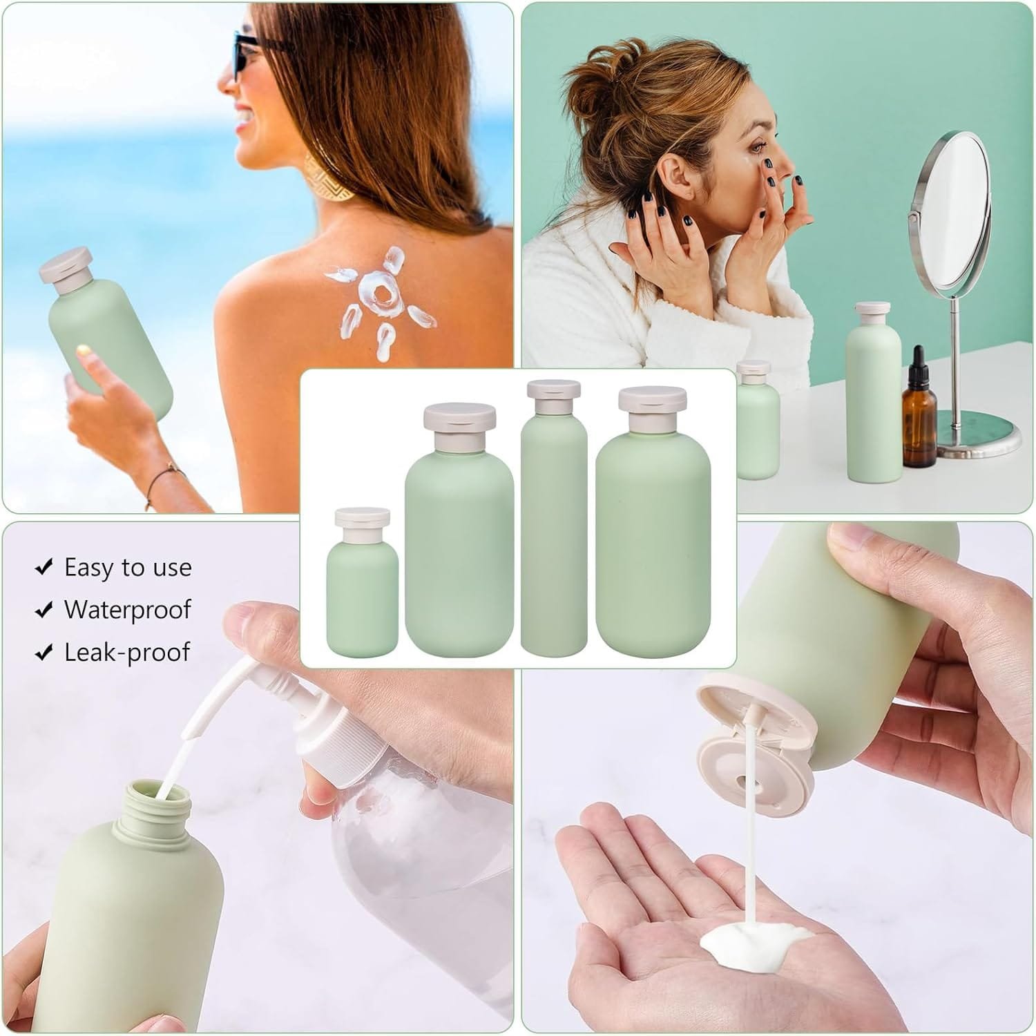 Botellas de Viaje Rellenables 100ML/200ML/260ML/300ML,Forreen 4 Piezas Botes Viaje Rellenables Portátil Exprimible Plástico Contenedores de Viaje para Champú,Cremas,Loción y Acondicionador - Imagen 6