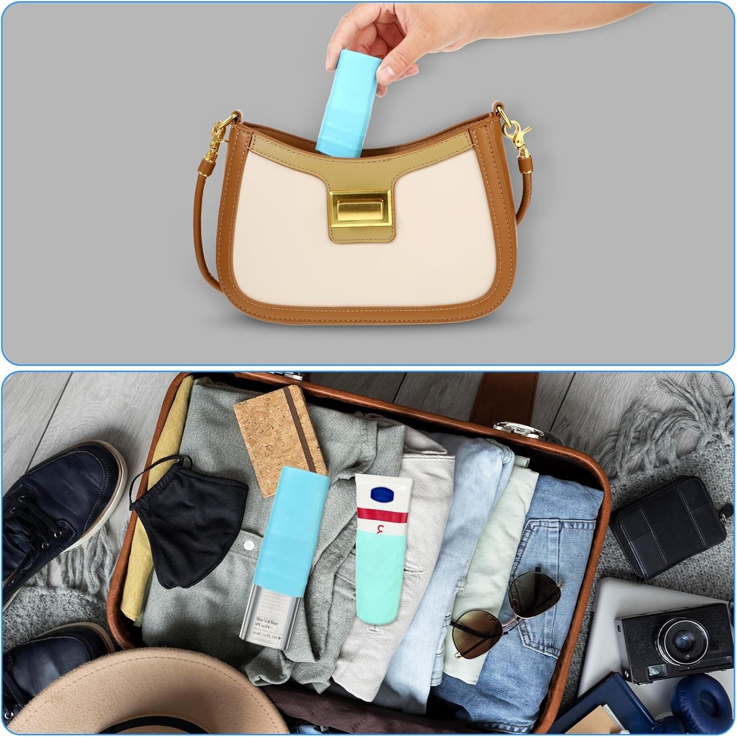 GEEHUA 12 fundas elásticas de silicona para botellas de viaje, a prueba de fugas, cierres de fugas, accesorios esenciales de viaje para artículos de tocador de tamaño de viaje, champú, acondicionador, - Imagen 5