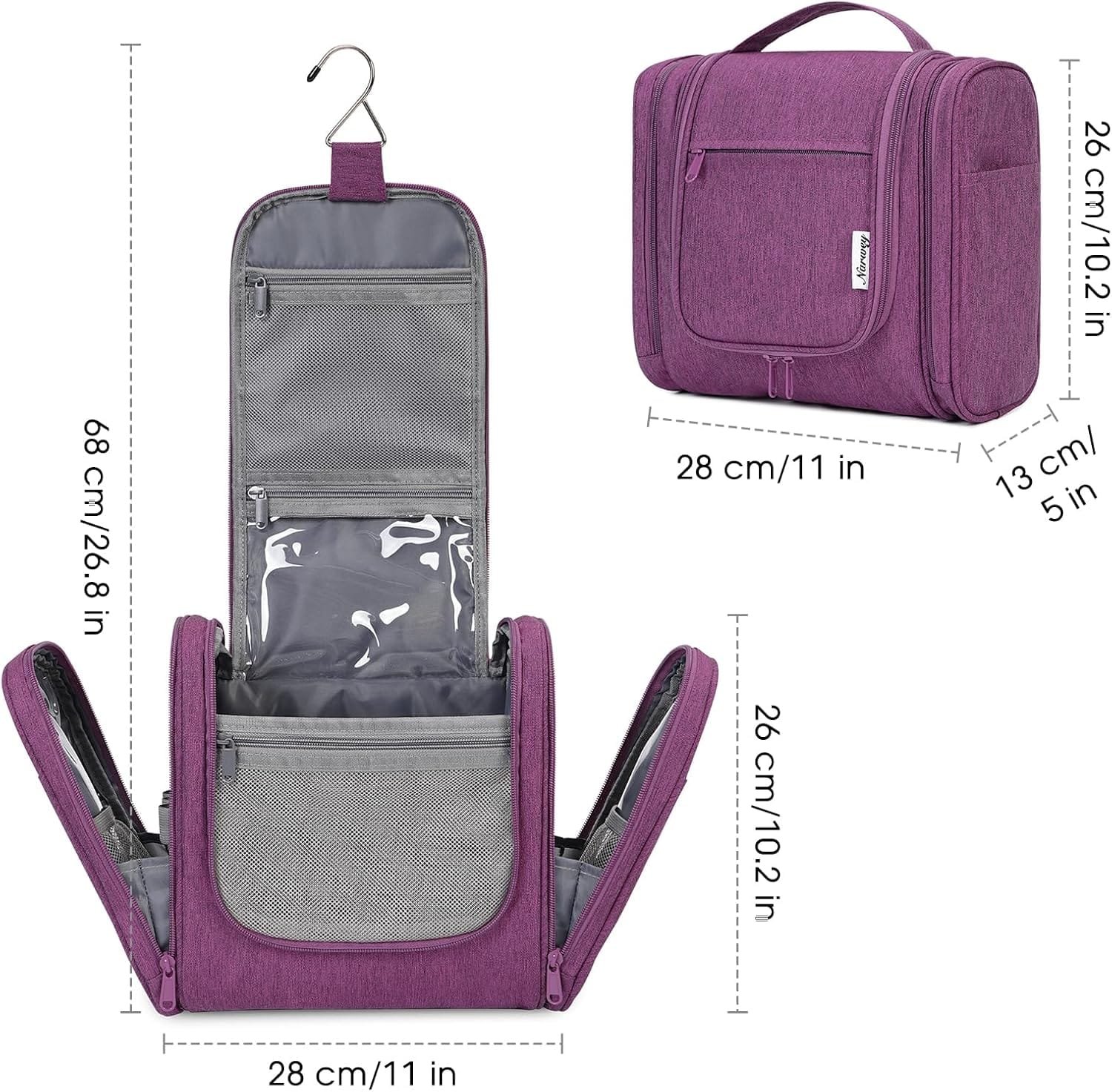 Narwey Neceser de Viaje para Hombres y Mujeres, Kit de Viaje Dopp, Bolsa de Afeitar para Accesorios de artículos de tocador (Morado) - Imagen 6