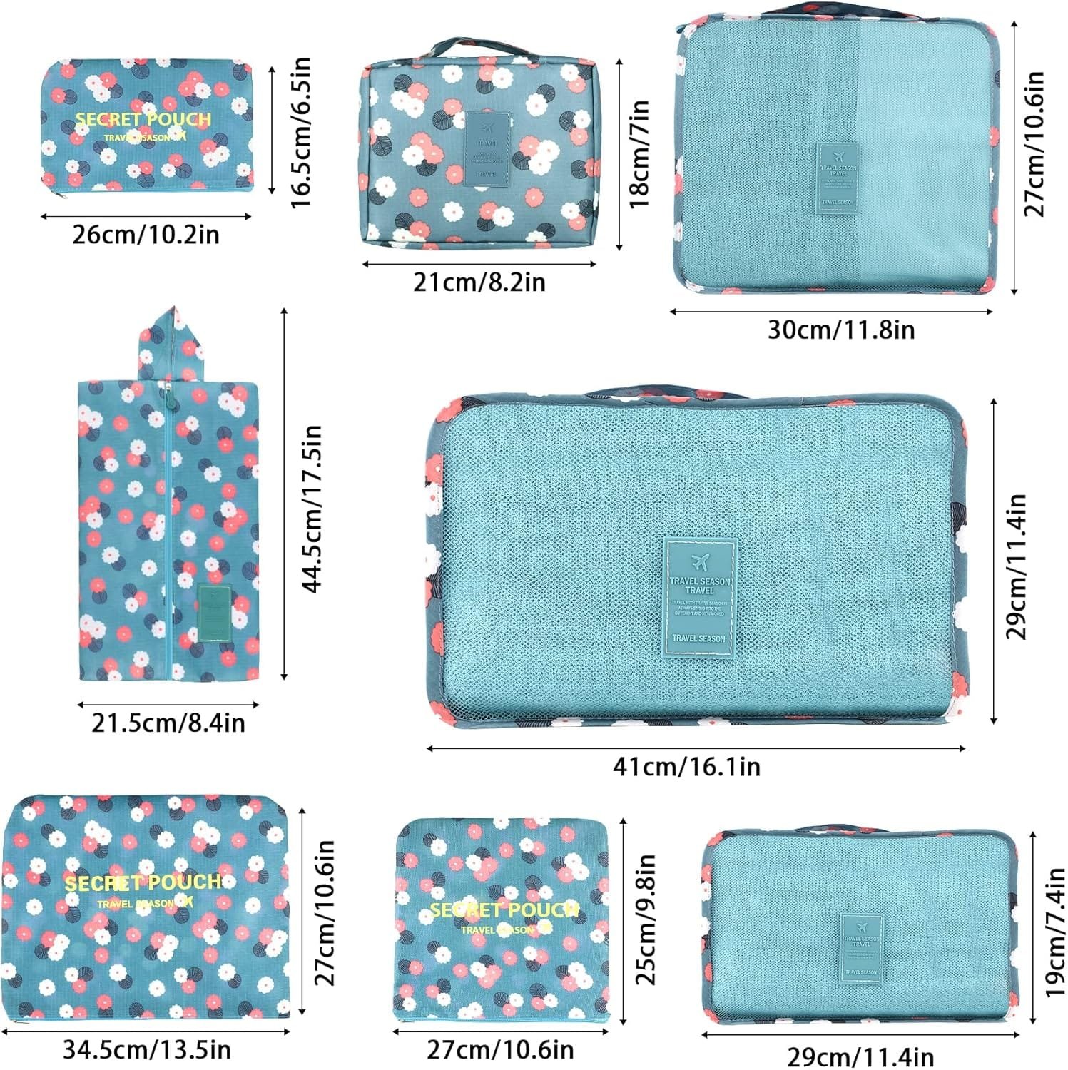 Coolzon Organizador de Equipaje,8 en 1 Set de Organizadores de Viajes Impermeable Organizador de Maleta Bolsa,Cubos de Embalaje Para Ropa,Cosméticos,Ropa Interior,Flor azul - Imagen 2