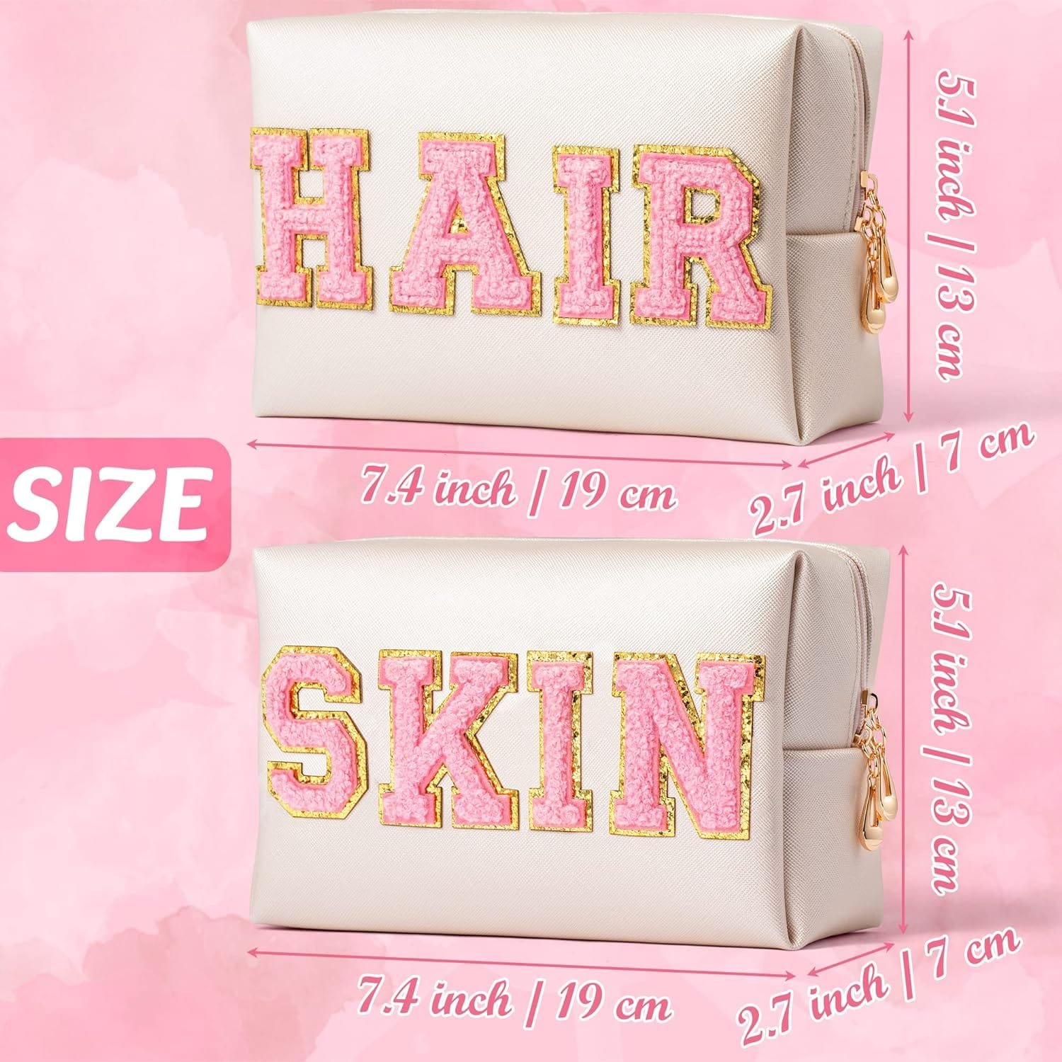 GROBRO7 Skin&Hair Patch,Bolsas de cosméticos de poliuretano de gran capacidad, bolsa de aseo de viaje, artículos esenciales para viajes de negocios y vacaciones, multicolor - Imagen 2