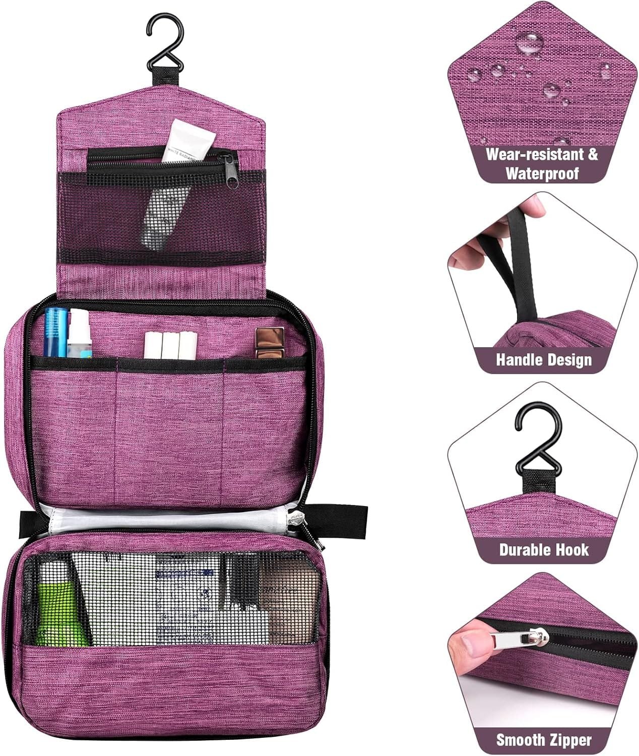 Larkumio Neceser Hombre Mujer, Neceser Maquillaje Bolsa de Aseo Makeup Bag Grande Colgante Impermeable, 1 Neceser Viaje + Bolsa con Cordón, Violeta - Imagen 2