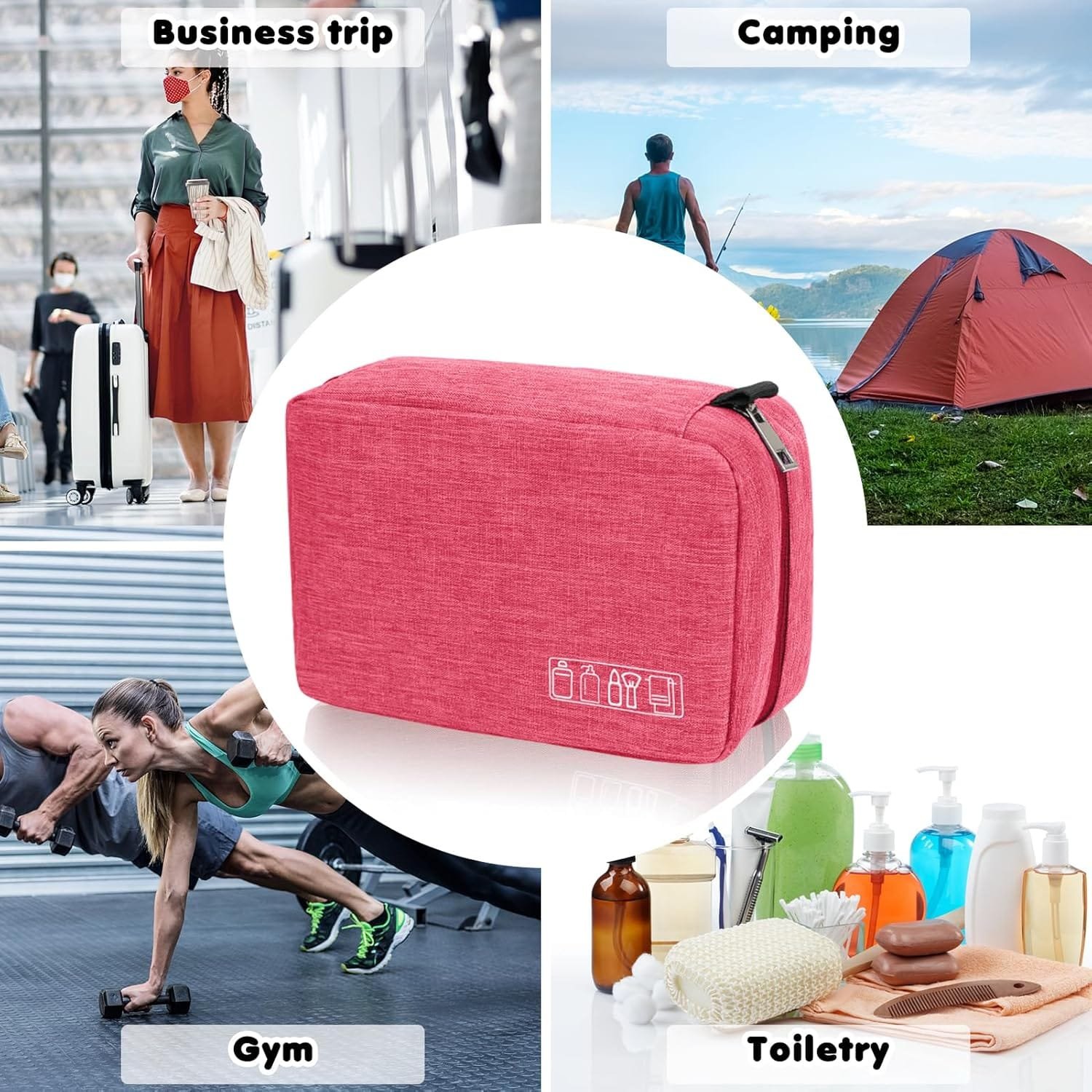 Simpolor Neceser de aseo, bolsa de aseo colgante para mujer, organizador de cultura de viaje impermeable con gancho estable, bolsa de cosméticos compacta portátil para mujer y hombre, bolsa de - Imagen 6