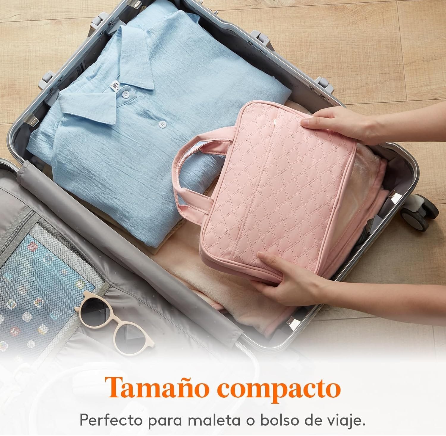 Lifewit Neceser de Viaje, Bolso de Maquillaje Grande, Organizador de Viaje para Mujer con Asas, Neceser de Viaje Interior Transparente con Gancho, Guarda Frascos, Accesorios, Mediano, Rosa - Imagen 8