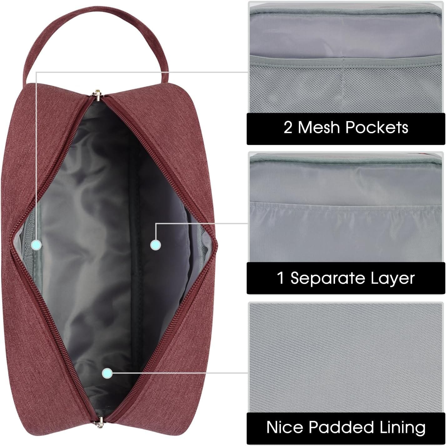 Narwey Bolsa de Aseo Neceser Viaje Mujer Kit de Viaje Bolsa de Maquillaje Organizador para Artículos de Tocador Accesorios Cosméticos(Rojo Granate) - Imagen 5