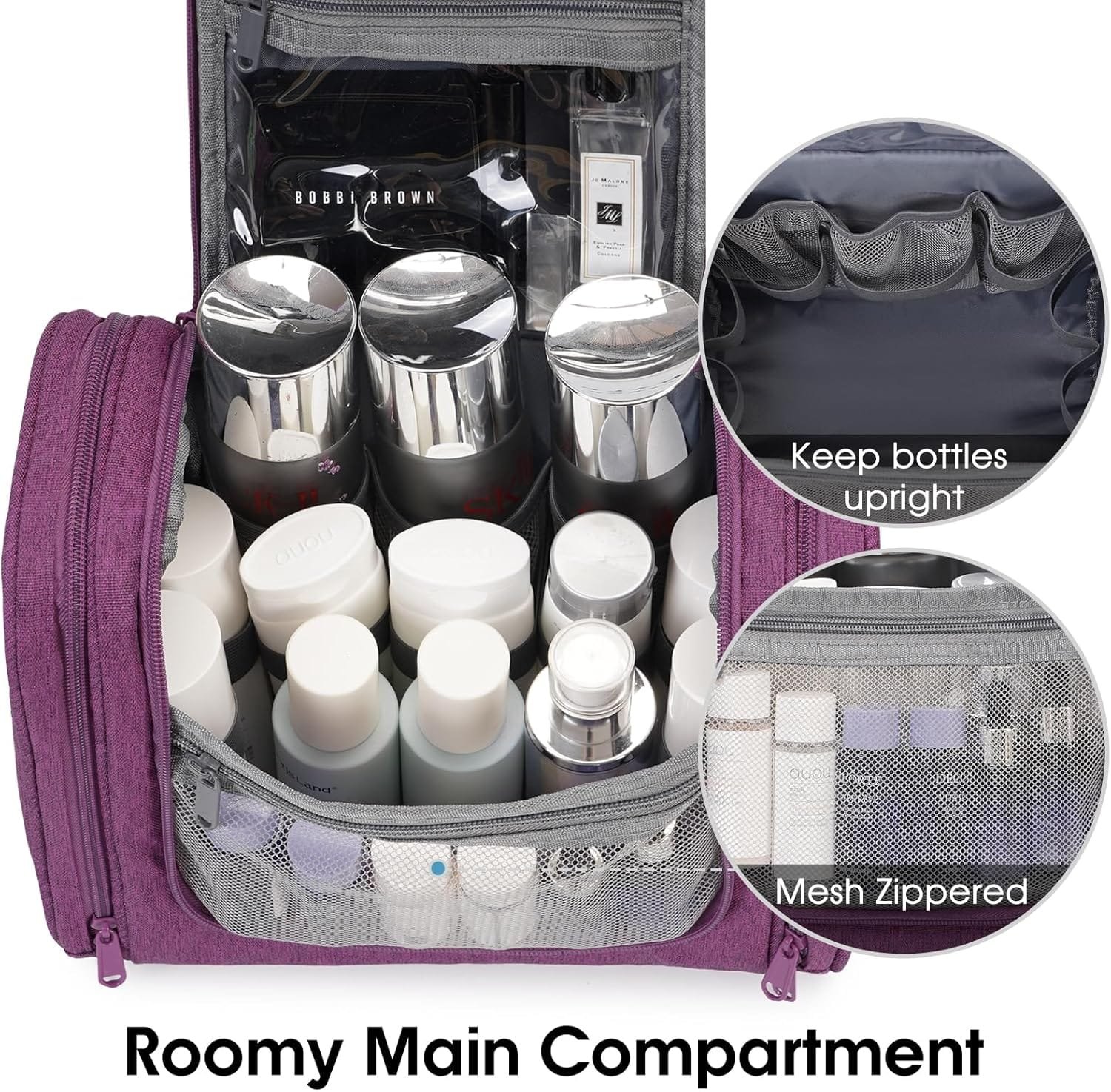 Narwey Neceser de Viaje para Hombres y Mujeres, Kit de Viaje Dopp, Bolsa de Afeitar para Accesorios de artículos de tocador (Morado) - Imagen 4