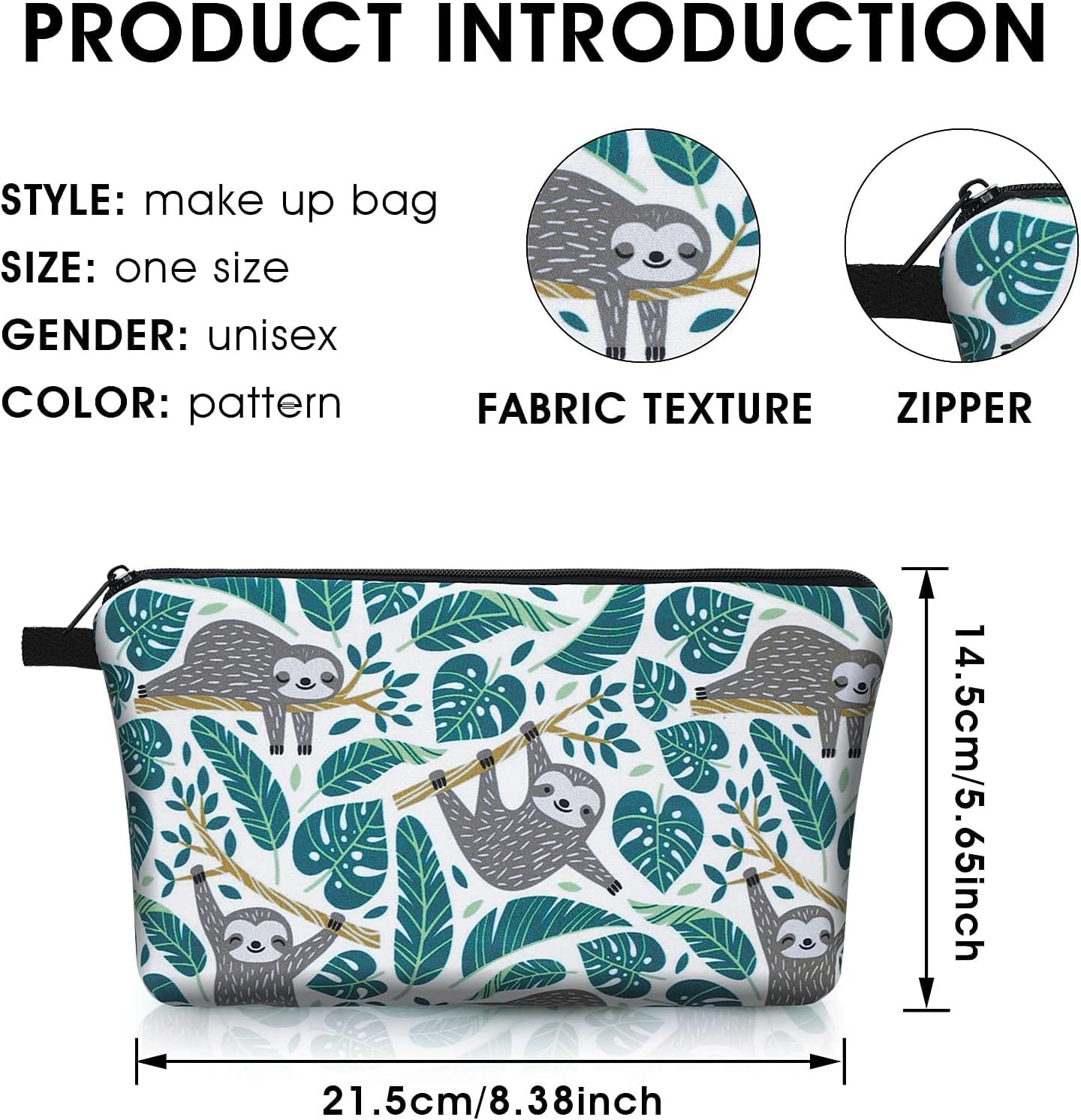 Sibba Bolsa Cosméticos de Lona Bolsa Pequeña con Cremallera Organizador ArtíCulos Tocador Maquillaje Accesorios Viaje para Adolescentes Niñas Perezoso Verde Organizador Bolsas - Imagen 3