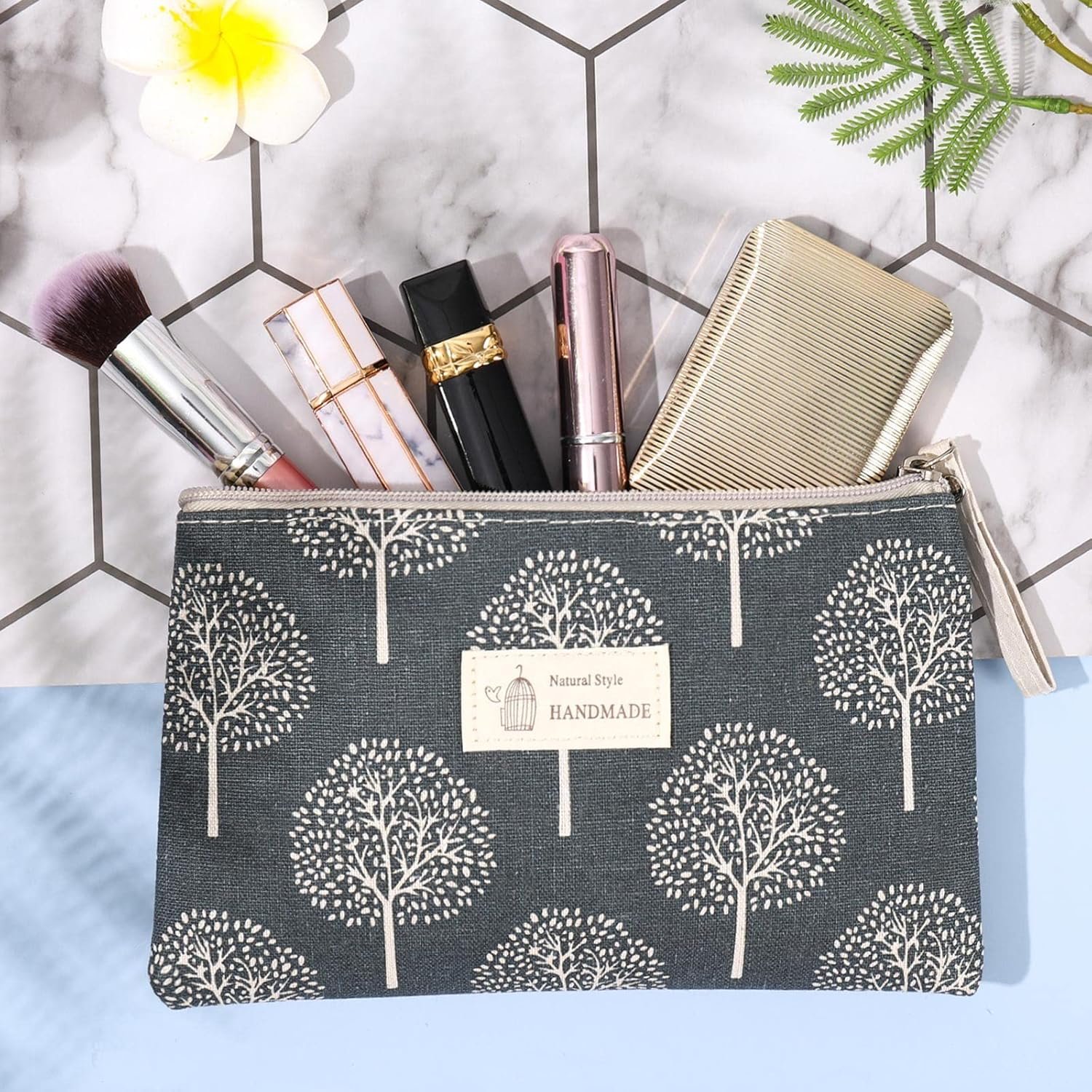 Czemo 4 Piezas Bolsa de Cosméticos de Lona,Neceser de Cosméticos Impresa Bolsa Organizadora de Multifunción con Cremallera Bolsa de Lavado para Mujer,Poner Artículos Tocador,Mujer Viaje Cosas Gris - Imagen 4