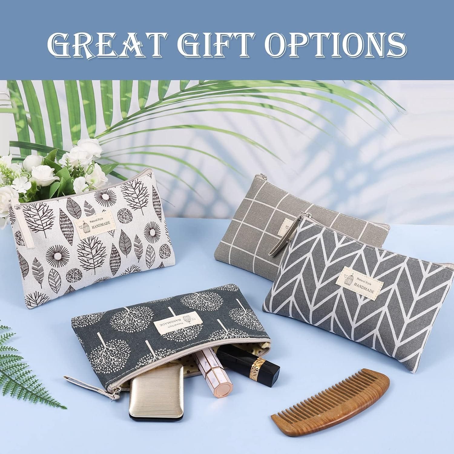 Czemo 4 Piezas Bolsa de Cosméticos de Lona,Neceser de Cosméticos Impresa Bolsa Organizadora de Multifunción con Cremallera Bolsa de Lavado para Mujer,Poner Artículos Tocador,Mujer Viaje Cosas Gris - Imagen 2