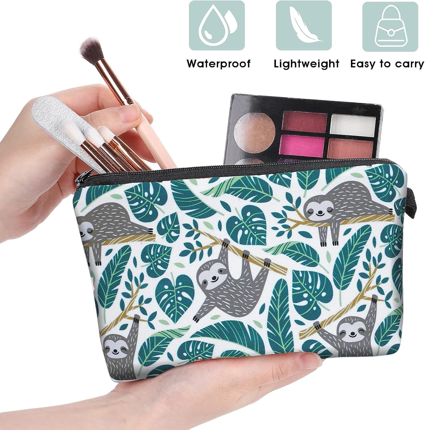 Sibba Bolsa Cosméticos de Lona Bolsa Pequeña con Cremallera Organizador ArtíCulos Tocador Maquillaje Accesorios Viaje para Adolescentes Niñas Perezoso Verde Organizador Bolsas - Imagen 4
