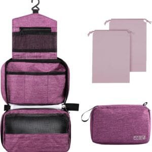 Larkumio Neceser Hombre Mujer, Neceser Maquillaje Bolsa de Aseo Makeup Bag Grande Colgante Impermeable, 1 Neceser Viaje + Bolsa con Cordón, Violeta