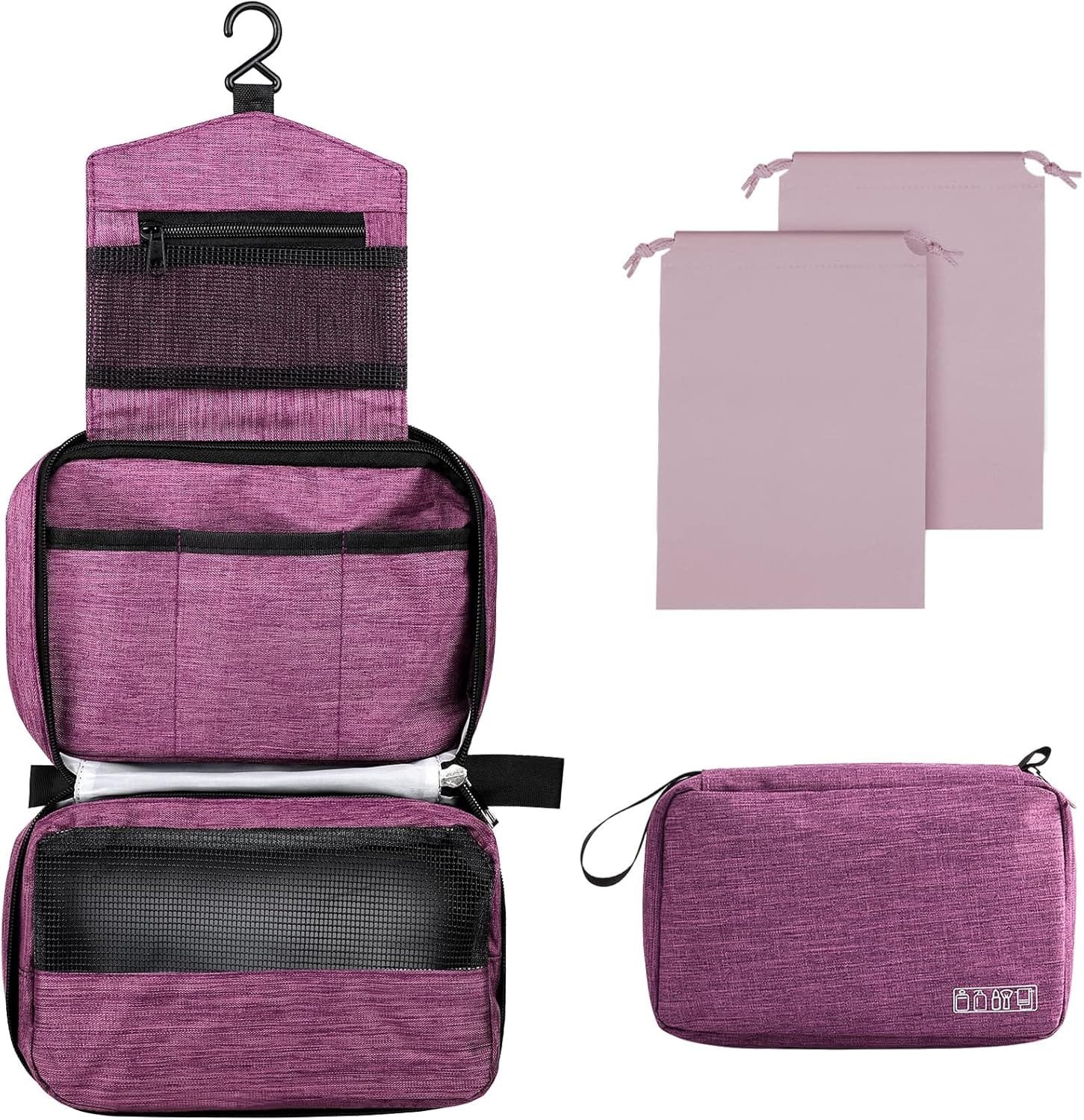 Larkumio Neceser Hombre Mujer, Neceser Maquillaje Bolsa de Aseo Makeup Bag Grande Colgante Impermeable, 1 Neceser Viaje + Bolsa con Cordón, Violeta