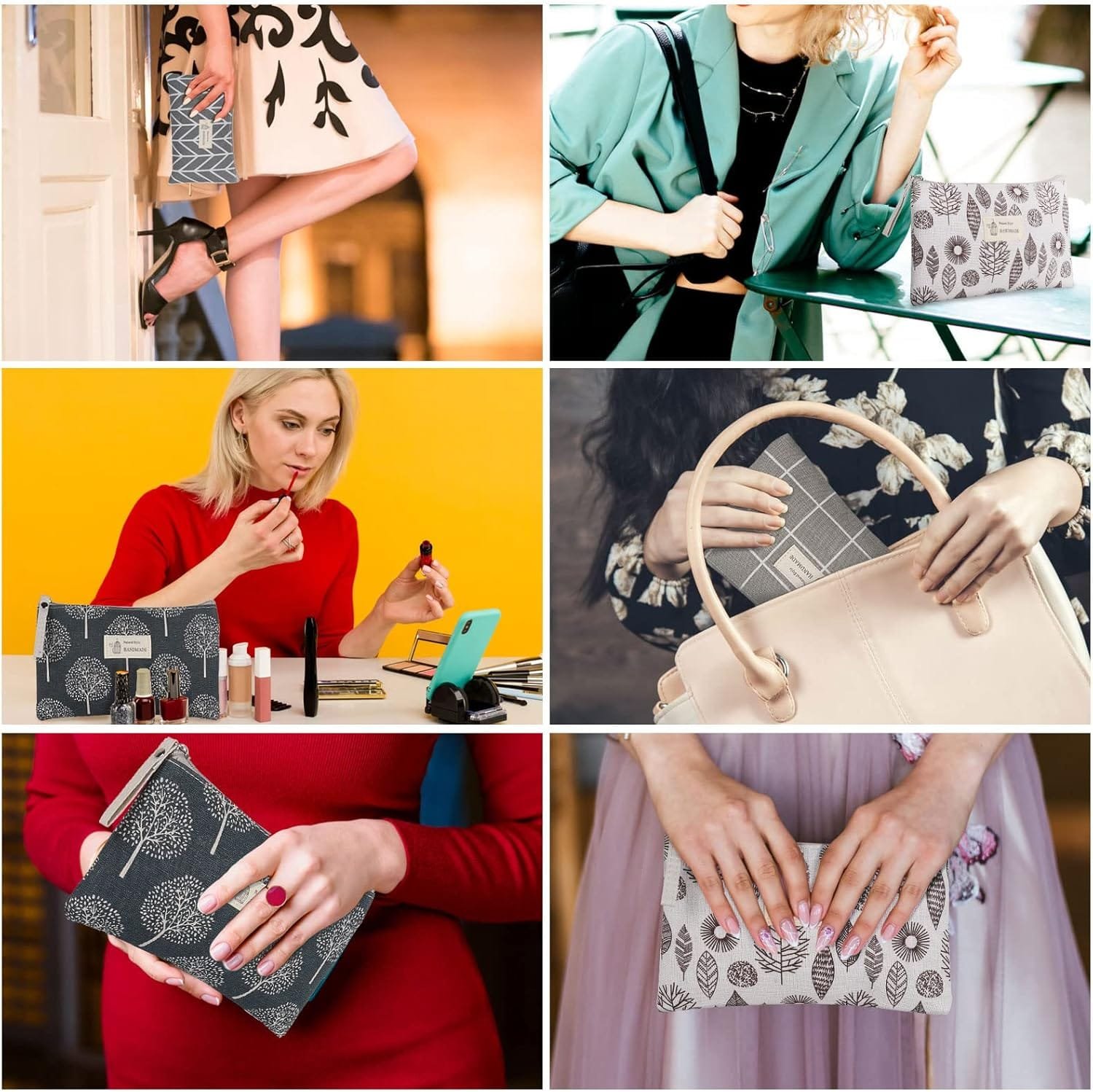 Czemo 4 Piezas Bolsa de Cosméticos de Lona,Neceser de Cosméticos Impresa Bolsa Organizadora de Multifunción con Cremallera Bolsa de Lavado para Mujer,Poner Artículos Tocador,Mujer Viaje Cosas Gris - Imagen 6