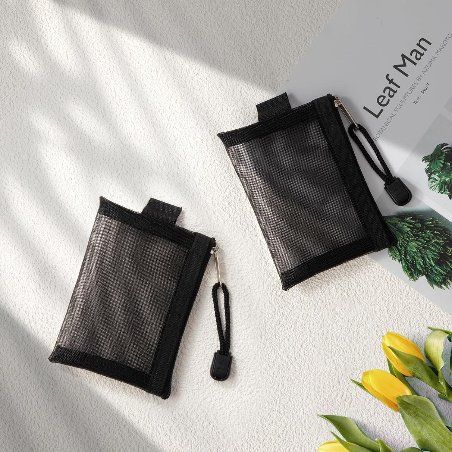 Mini Bolsa de Neceser con Cremallera, Artículos Tocador Cartera Pequeñ Malla Viaje Portátil Monedero, para Tarjetas Cables Maquillaje Accesorios Cosméticos, Negro (8 Piezas) - Imagen 2