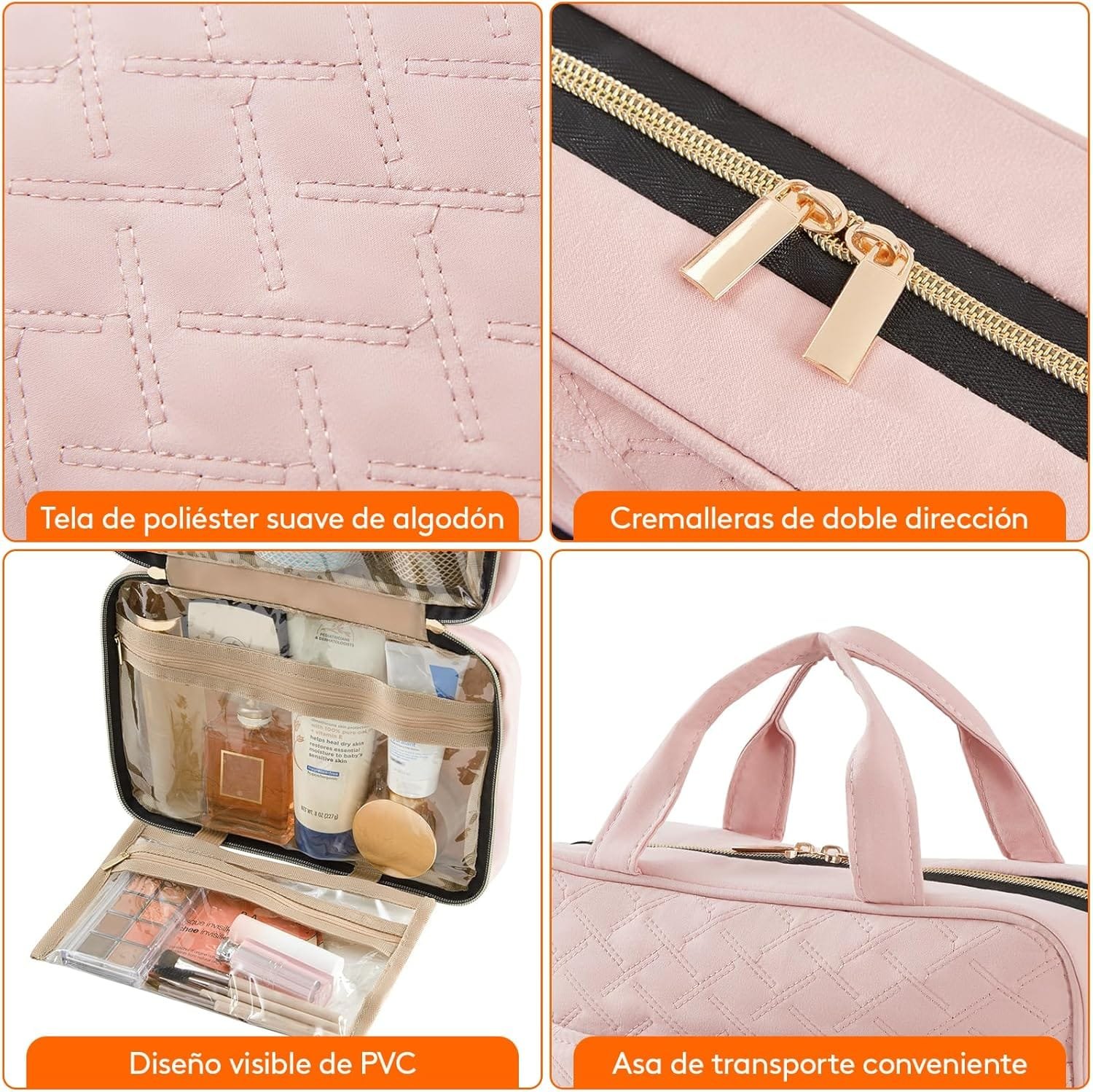 Lifewit Neceser de Viaje, Bolso de Maquillaje Grande, Organizador de Viaje para Mujer con Asas, Neceser de Viaje Interior Transparente con Gancho, Guarda Frascos, Accesorios, Mediano, Rosa - Imagen 5