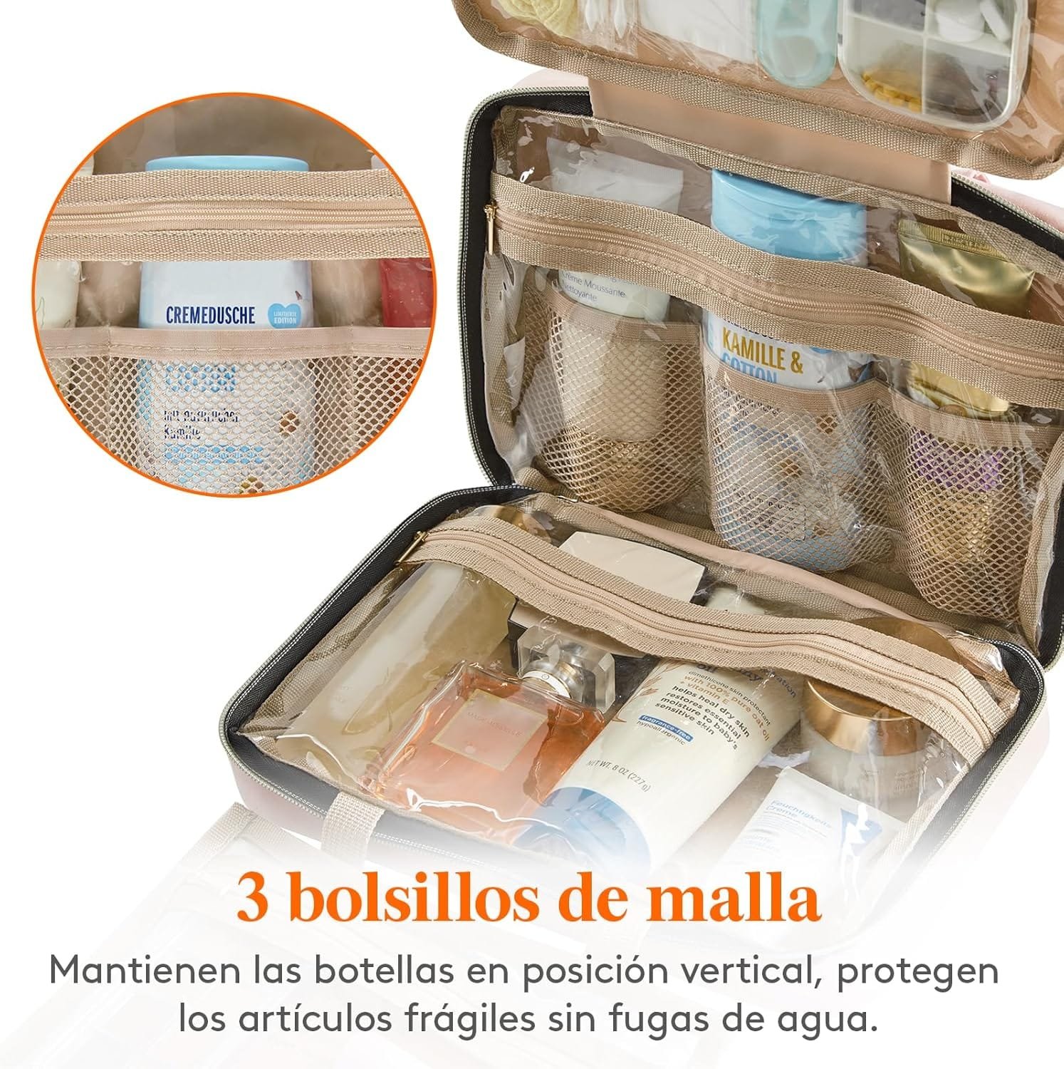 Lifewit Neceser de Viaje, Bolso de Maquillaje Grande, Organizador de Viaje para Mujer con Asas, Neceser de Viaje Interior Transparente con Gancho, Guarda Frascos, Accesorios, Mediano, Rosa - Imagen 6