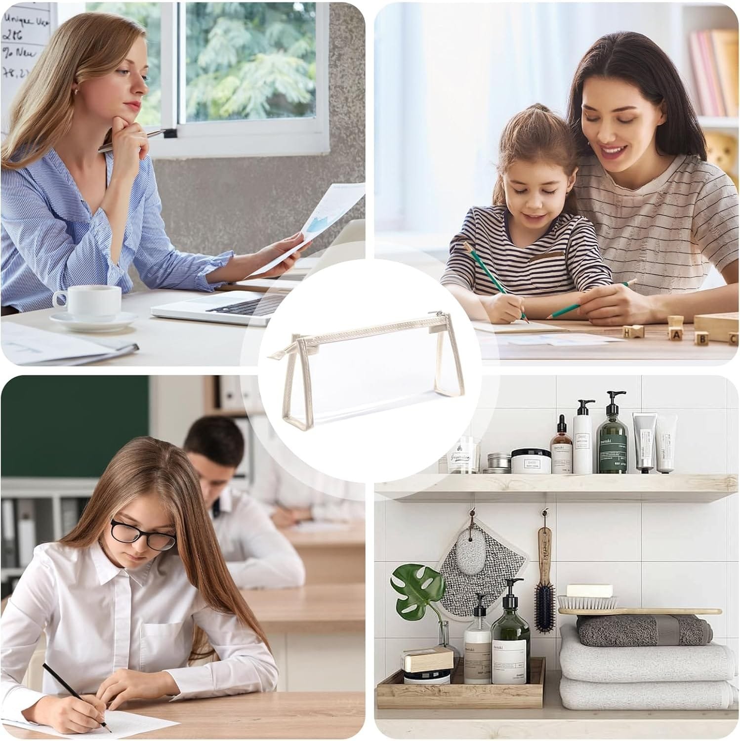 Bolsa De Papelería, Bolsa de Papelería Impermeable Transparente, Bolsa de Cosméticos Puede Contener Material Escolar, Cosméticos, Artículos de Papelería y Accesorios de Viaje - Imagen 7