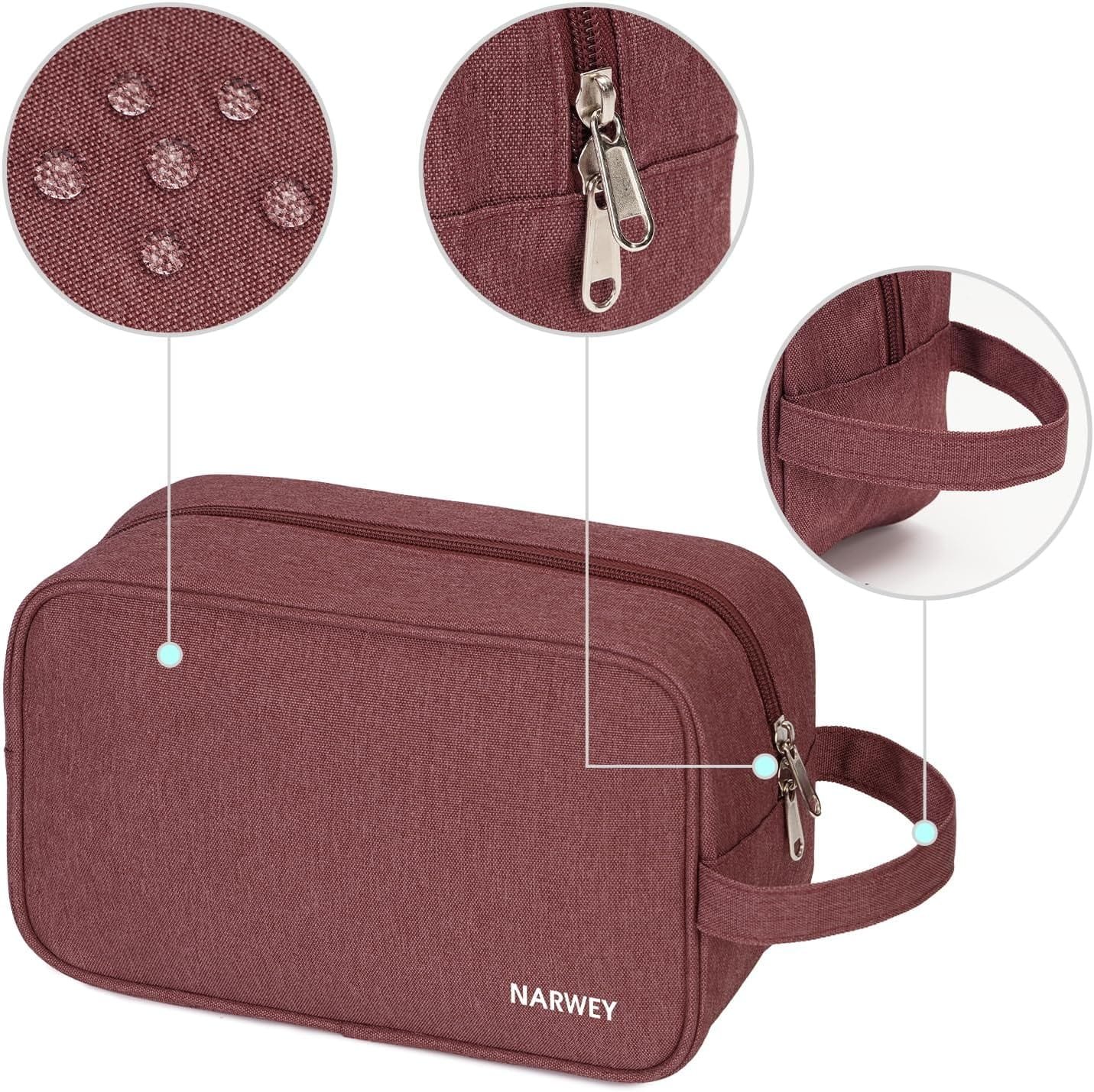 Narwey Bolsa de Aseo Neceser Viaje Mujer Kit de Viaje Bolsa de Maquillaje Organizador para Artículos de Tocador Accesorios Cosméticos(Rojo Granate) - Imagen 4