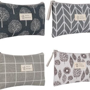 Czemo 4 Piezas Bolsa de Cosméticos de Lona,Neceser de Cosméticos Impresa Bolsa Organizadora de Multifunción con Cremallera Bolsa de Lavado para Mujer,Poner Artículos Tocador,Mujer Viaje Cosas Gris