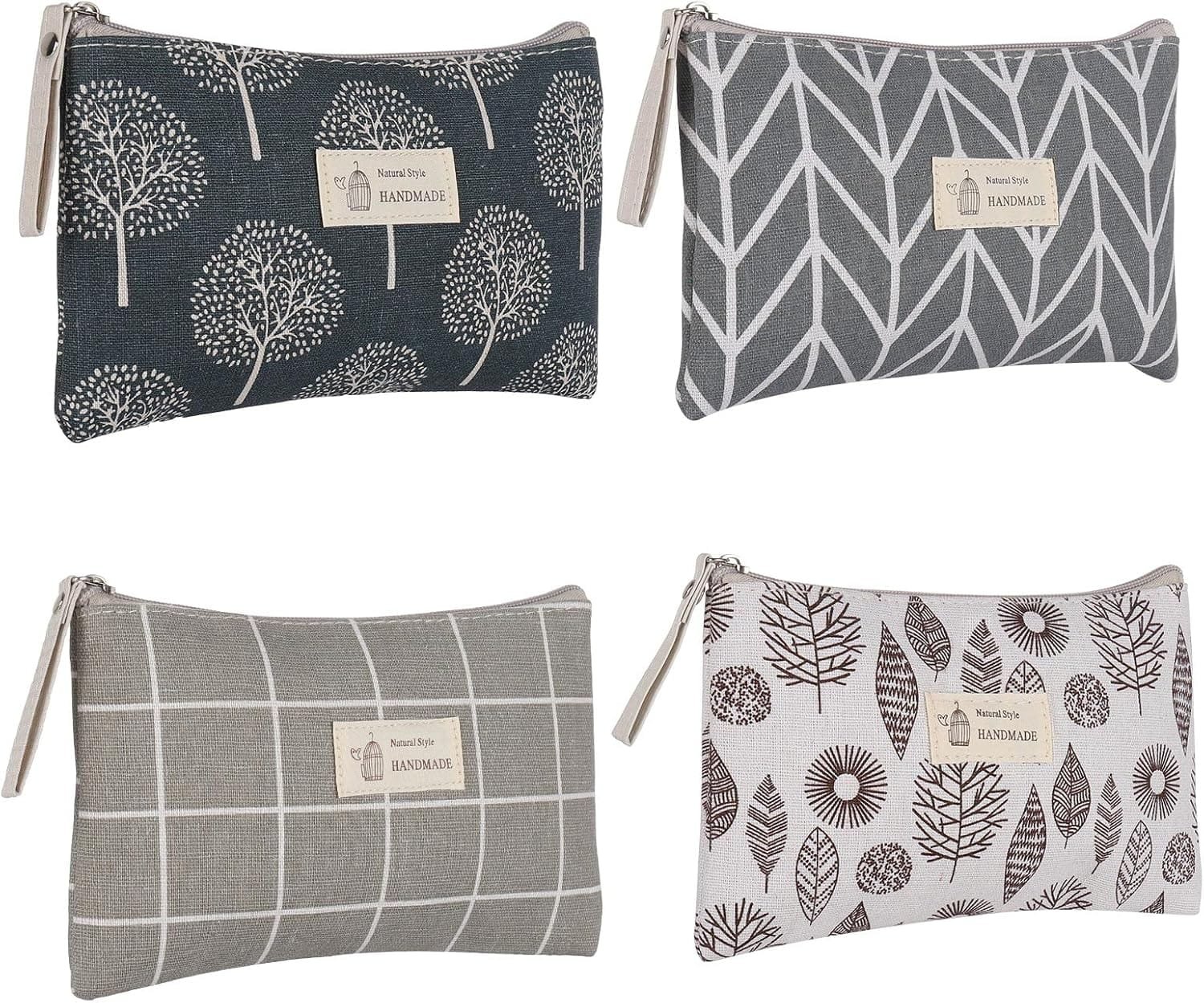 Czemo 4 Piezas Bolsa de Cosméticos de Lona,Neceser de Cosméticos Impresa Bolsa Organizadora de Multifunción con Cremallera Bolsa de Lavado para Mujer,Poner Artículos Tocador,Mujer Viaje Cosas Gris