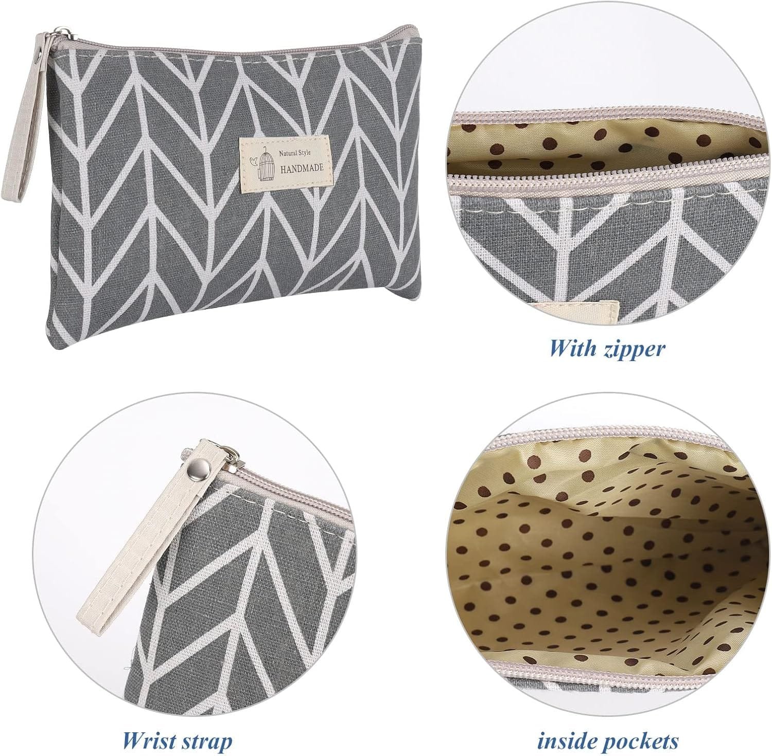 Czemo 4 Piezas Bolsa de Cosméticos de Lona,Neceser de Cosméticos Impresa Bolsa Organizadora de Multifunción con Cremallera Bolsa de Lavado para Mujer,Poner Artículos Tocador,Mujer Viaje Cosas Gris - Imagen 5
