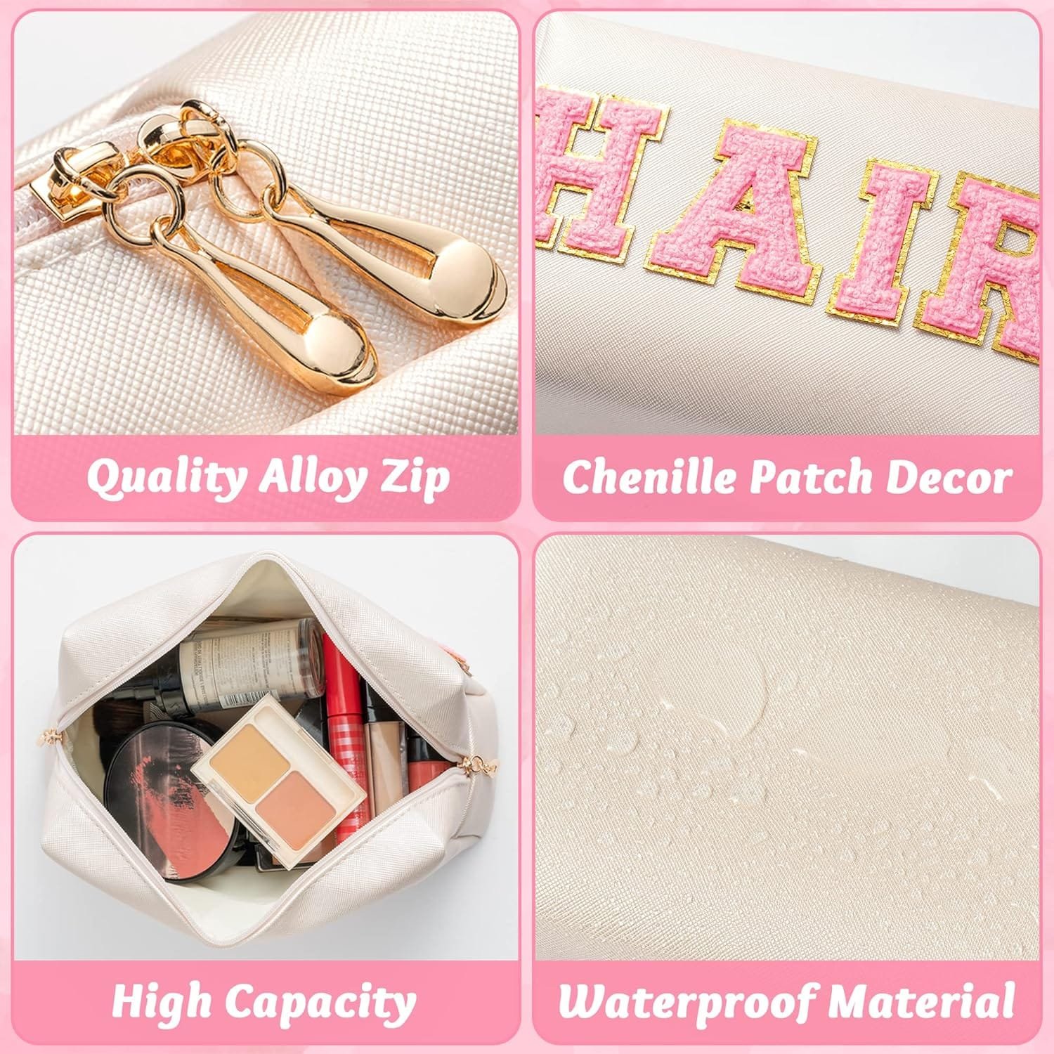 GROBRO7 Skin&Hair Patch,Bolsas de cosméticos de poliuretano de gran capacidad, bolsa de aseo de viaje, artículos esenciales para viajes de negocios y vacaciones, multicolor - Imagen 4