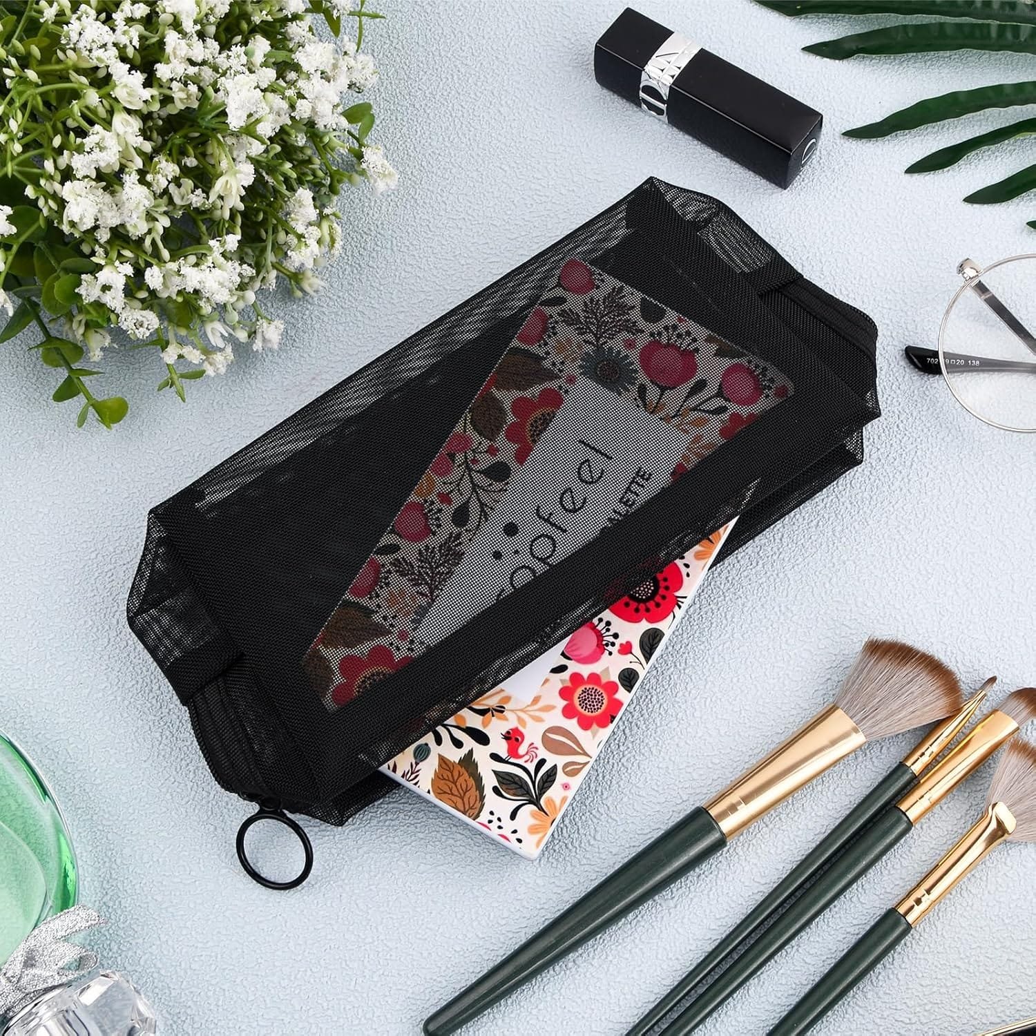 Colexy Juego de 3 Neceser de Maquillaje de Viaje, Malla Bolsa de Aseo Cosméticos, Portátiles Bolsa de Artículos de Tocador de Viaje con Cremallera para Mujer y Hombre (Transparente Negro) - Imagen 7