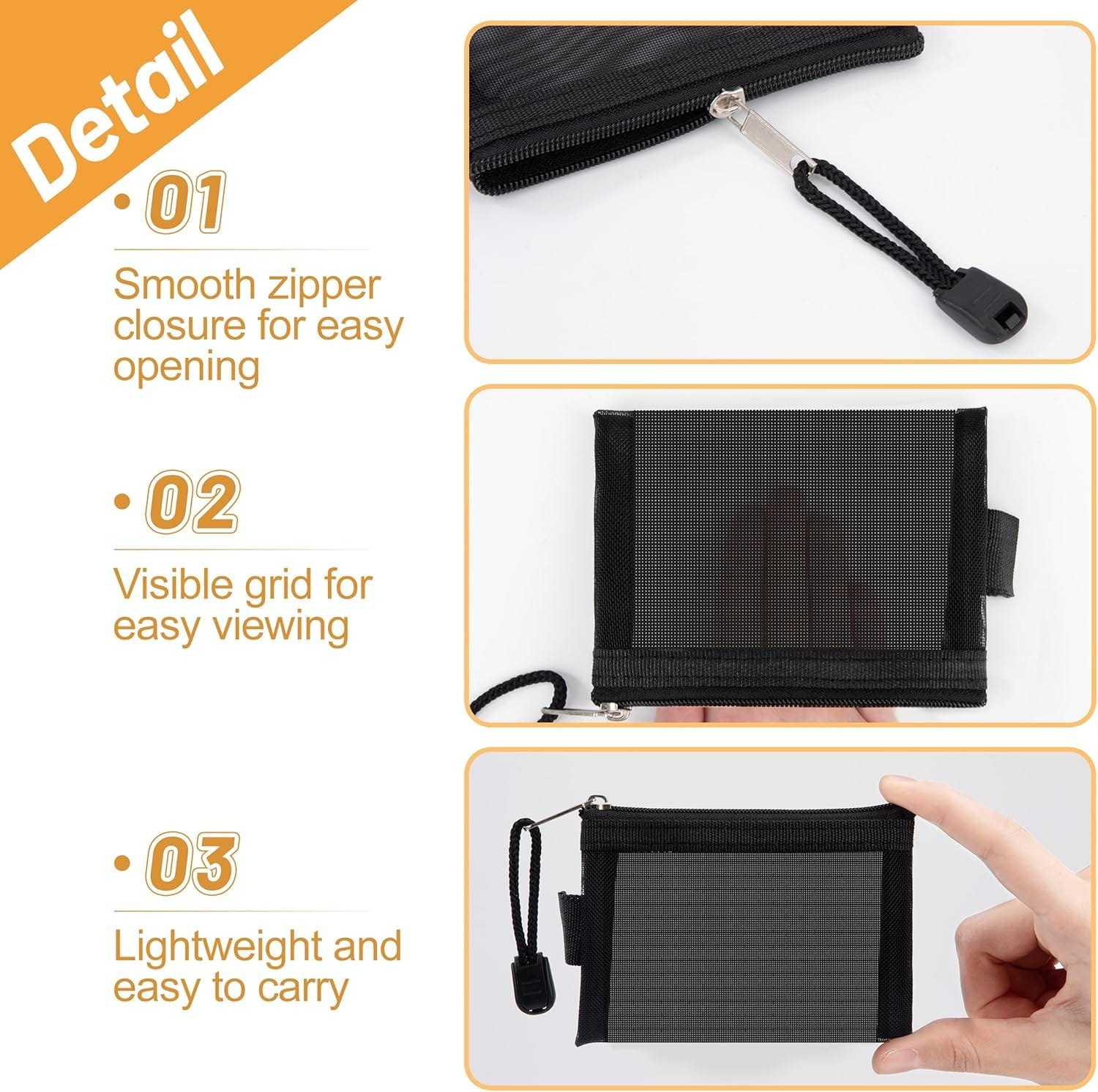 Mini Bolsa de Neceser con Cremallera, Artículos Tocador Cartera Pequeñ Malla Viaje Portátil Monedero, para Tarjetas Cables Maquillaje Accesorios Cosméticos, Negro (8 Piezas) - Imagen 4