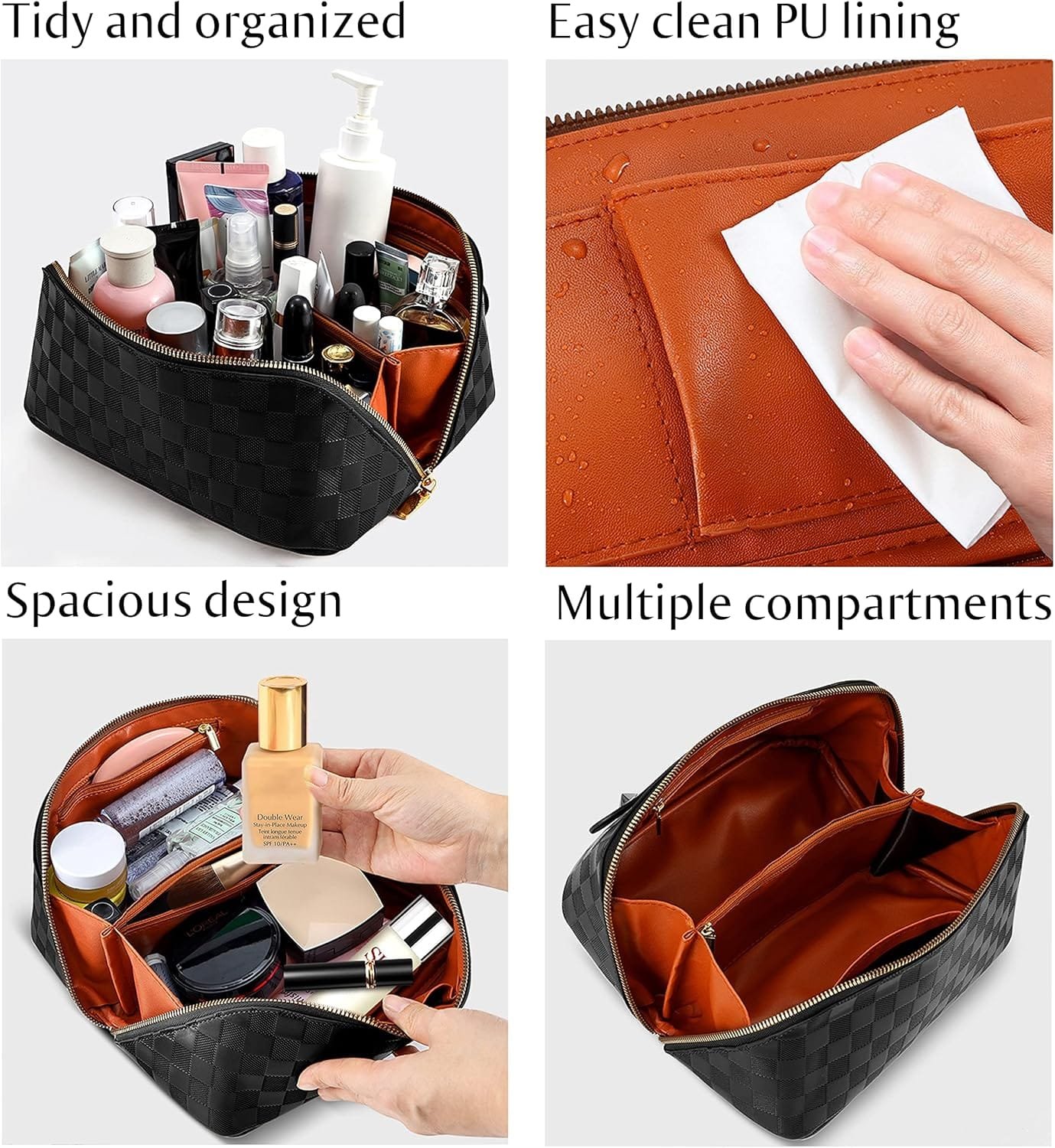 Bolsa de Cosméticos de Viaje de Gran Capacidad, Bolsa de Cosméticos Impermeable, Bolsa de Lavado de Viaje Multifuncional y Portátil de con Asa y Cremallera, para Cosméticos, Artículos de Tocador - Imagen 4
