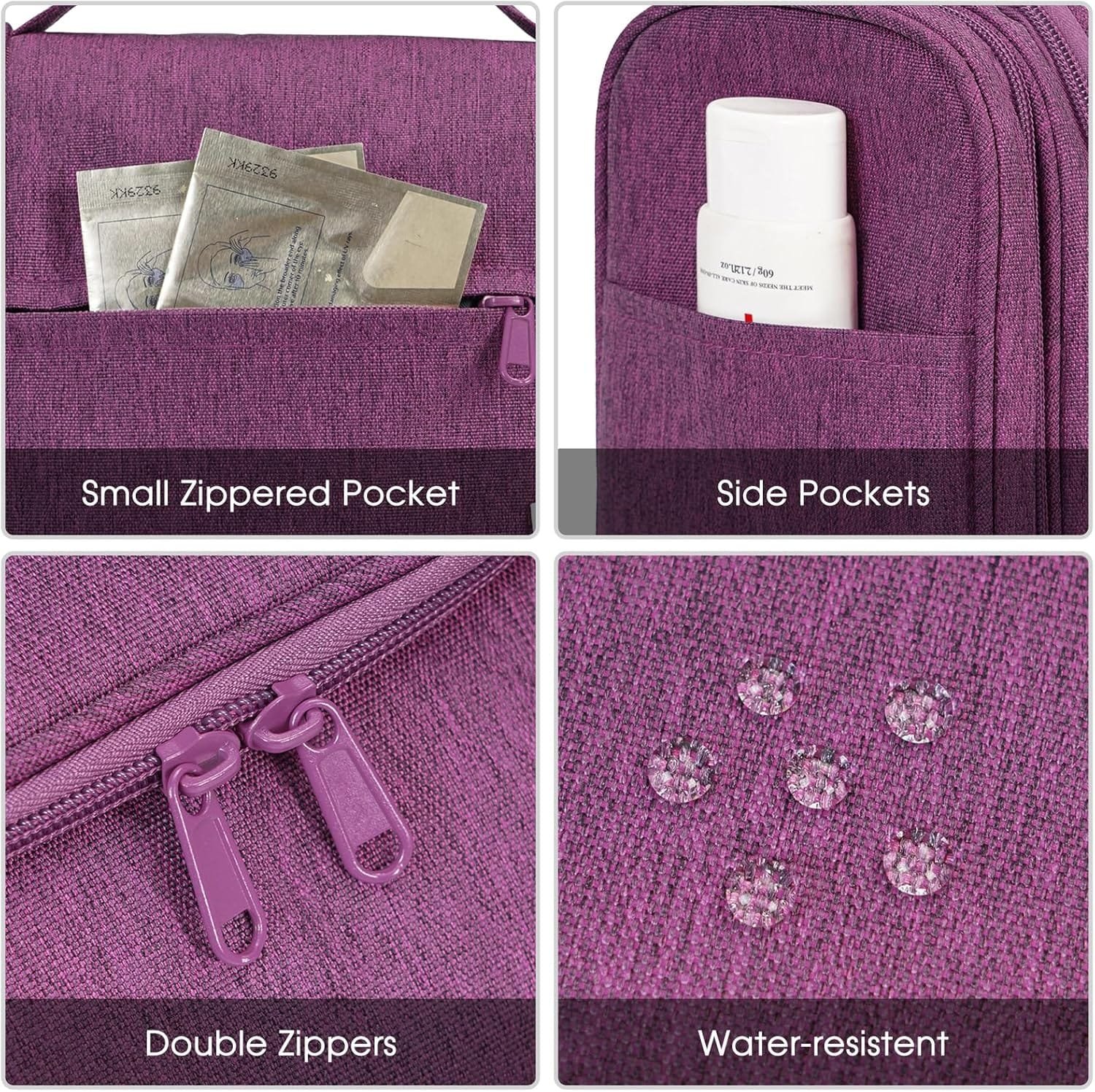 Narwey Neceser de Viaje para Hombres y Mujeres, Kit de Viaje Dopp, Bolsa de Afeitar para Accesorios de artículos de tocador (Morado) - Imagen 7