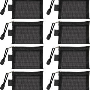 Mini Bolsa de Neceser con Cremallera, Artículos Tocador Cartera Pequeñ Malla Viaje Portátil Monedero, para Tarjetas Cables Maquillaje Accesorios Cosméticos, Negro (8 Piezas)