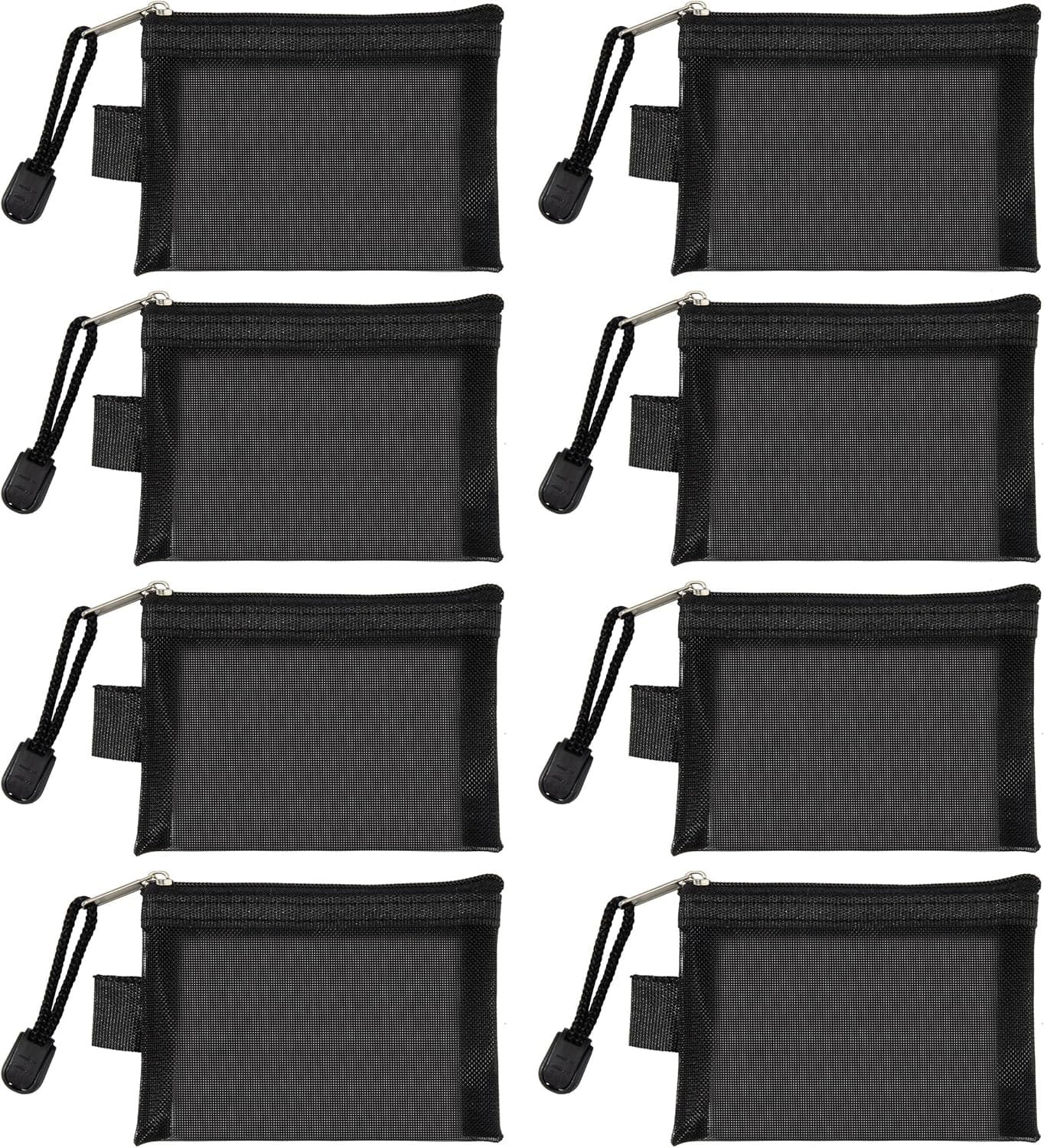 Mini Bolsa de Neceser con Cremallera, Artículos Tocador Cartera Pequeñ Malla Viaje Portátil Monedero, para Tarjetas Cables Maquillaje Accesorios Cosméticos, Negro (8 Piezas)